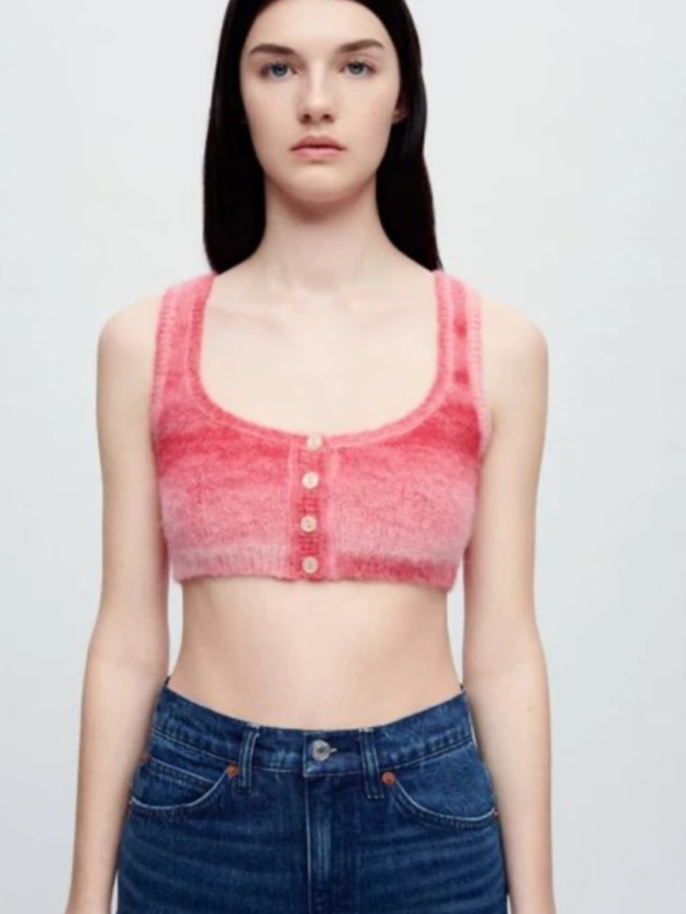 Re/Done Pink Ombre Fuzzy Cropped Tank